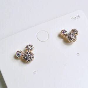 Disney Crystal Mickey Mouse Earrings Bling Rhinestone Gem Stud Silver Earrings